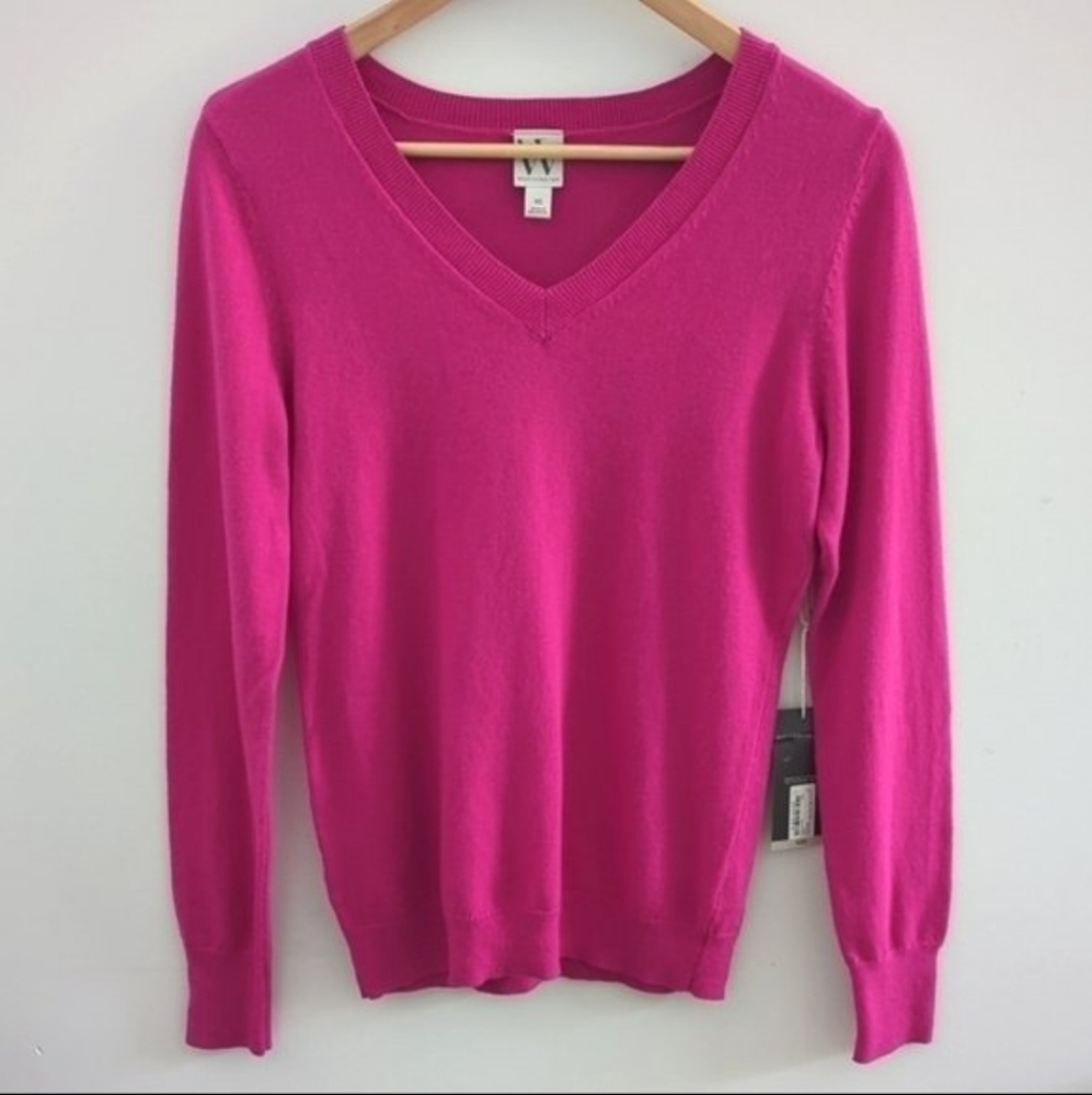 WORTHINGTON | Women's Brilliant Fuchsia Soft V-Neck Lightweight Sweater